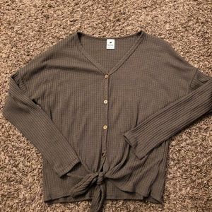 Waffle cropped tie long sleeve